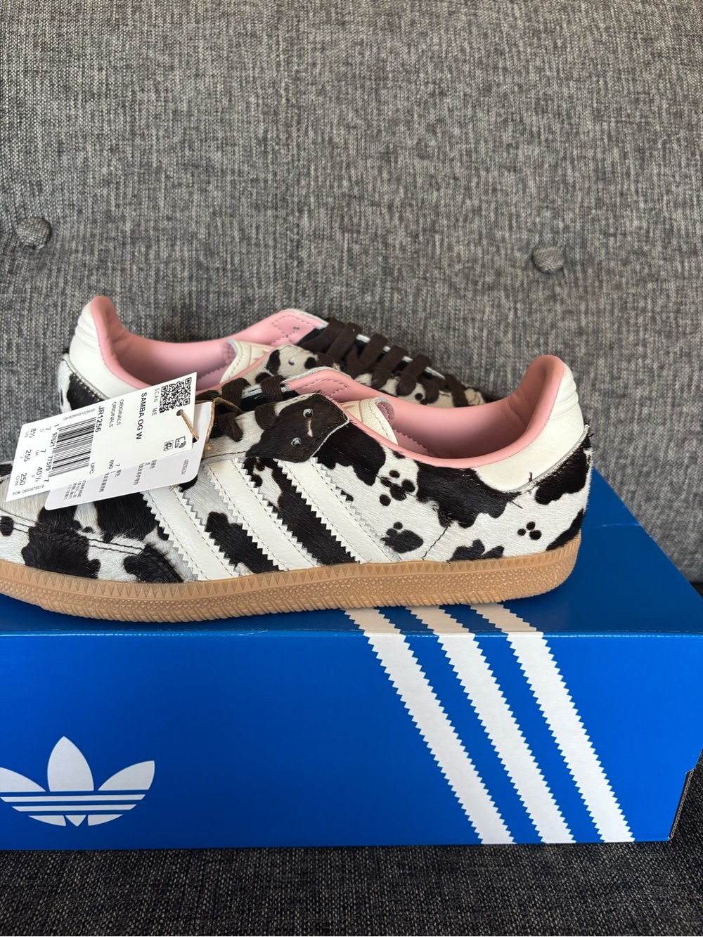 Adidas Samba OG Cow Print Sneakers in Black, White & Pink - Picture 8 of 10